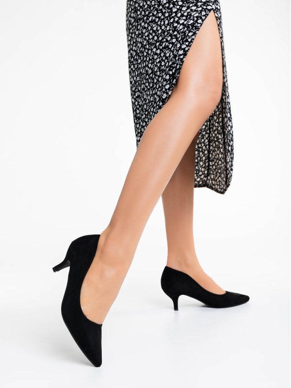 Triona fekete női magassarkú cipő textil anygaból, 2 - Kalapod.hu