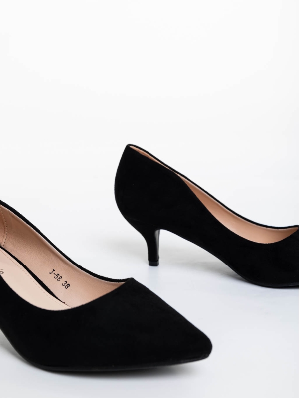 Triona fekete női magassarkú cipő textil anygaból, 6 - Kalapod.hu
