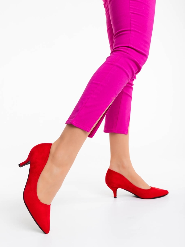 Triona piros női magassarkú cipő textil anygaból, 4 - Kalapod.hu