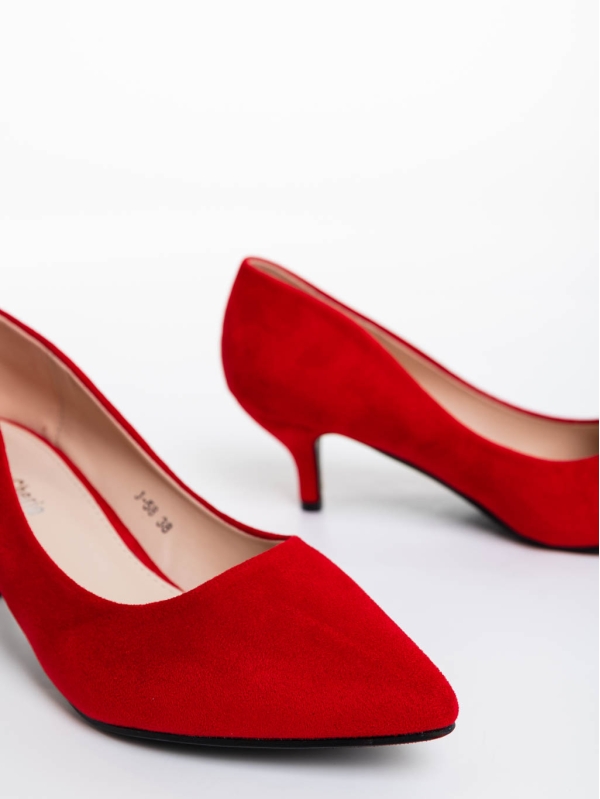 Triona piros női magassarkú cipő textil anygaból, 6 - Kalapod.hu