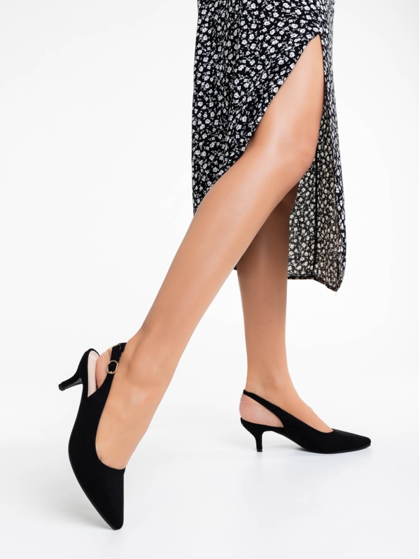 Valbona fekete női magassarkú cipő textil anyagból, 2 - Kalapod.hu
