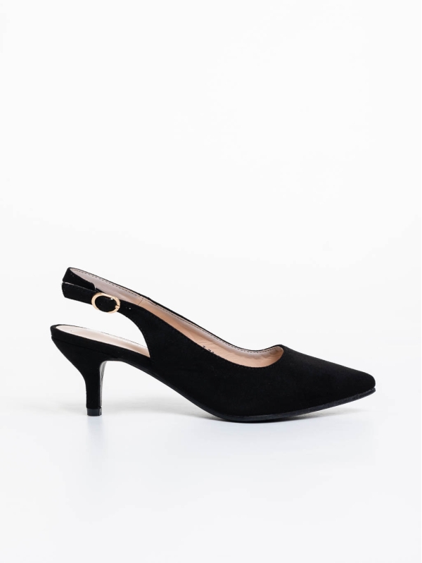 Valbona fekete női magassarkú cipő textil anyagból, 5 - Kalapod.hu