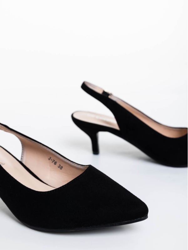 Valbona fekete női magassarkú cipő textil anyagból, 6 - Kalapod.hu