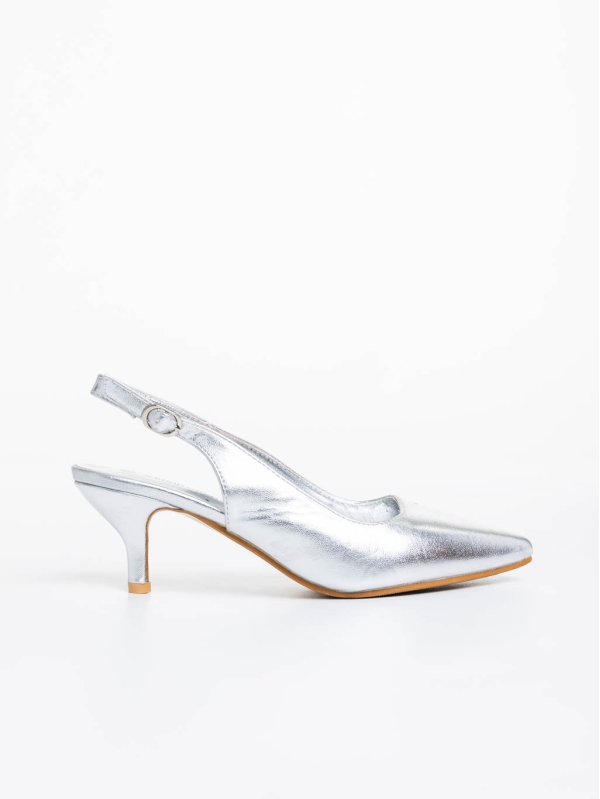 Valbona  ezüstszínű  női magassarkú cipő textil anyagból, 5 - Kalapod.hu