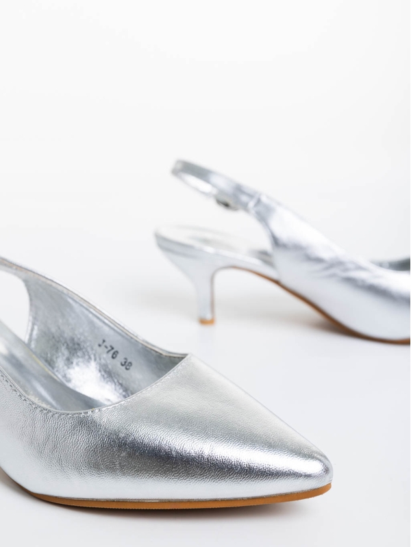 Valbona  ezüstszínű  női magassarkú cipő textil anyagból, 6 - Kalapod.hu