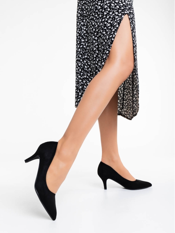 Dayla fekete női magassarkú cipő textil anyagból, 2 - Kalapod.hu