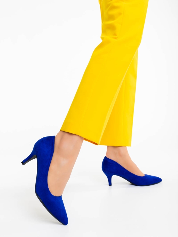 Dayla kék női magassarkú cipő textil anyagból, 2 - Kalapod.hu