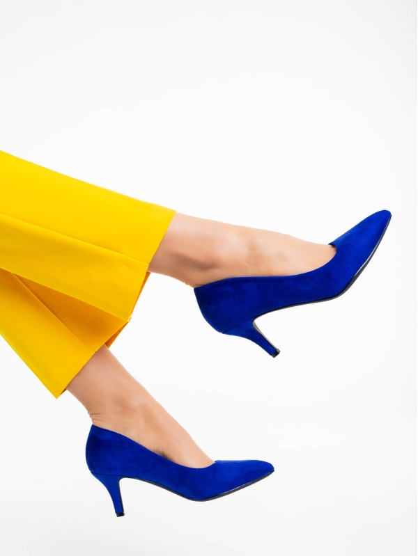 Dayla kék női magassarkú cipő textil anyagból, 3 - Kalapod.hu