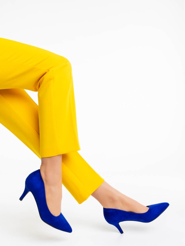 Dayla kék női magassarkú cipő textil anyagból, 4 - Kalapod.hu