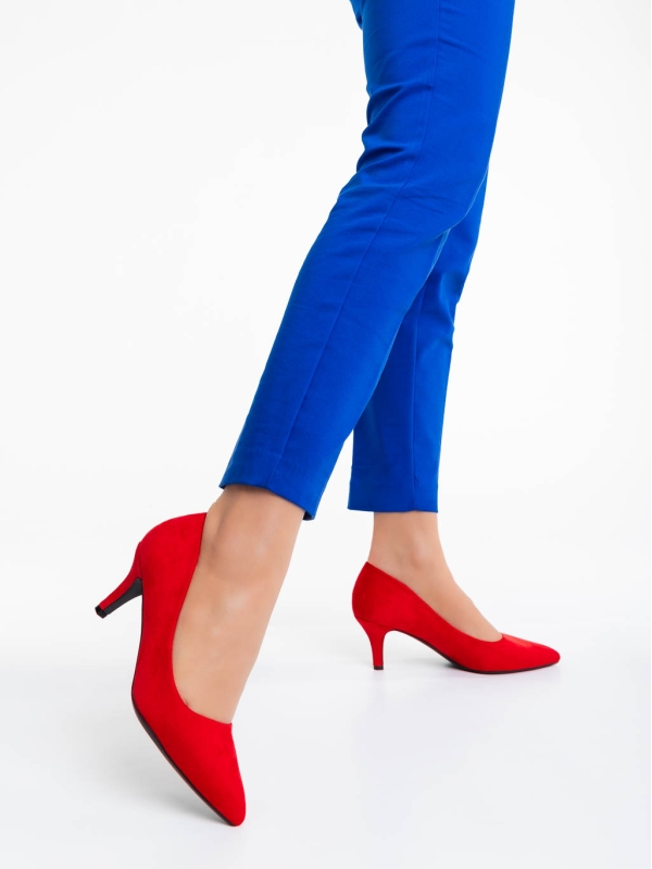 Dayla piros női magassarkú cipő textil anyagból, 2 - Kalapod.hu