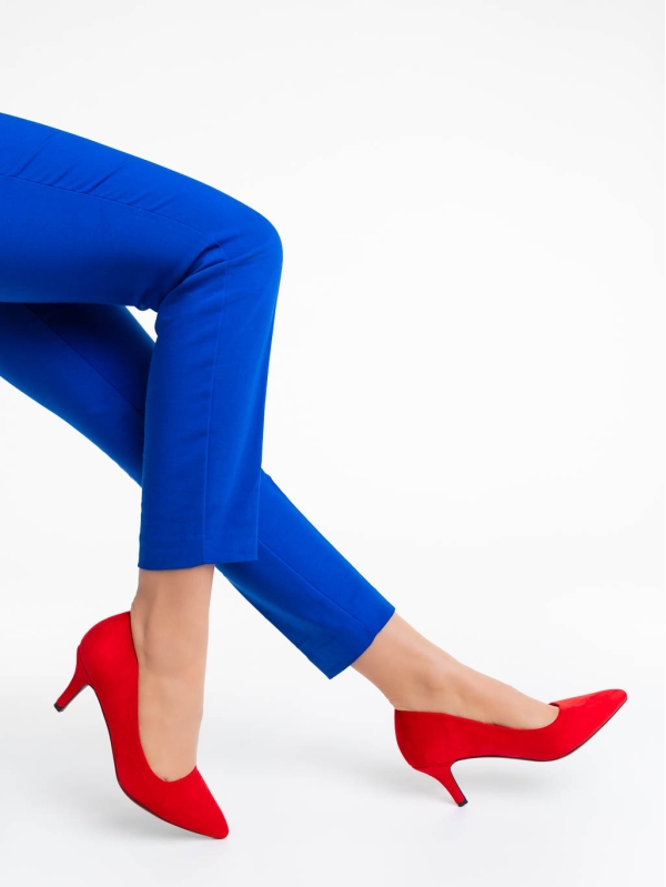Dayla piros női magassarkú cipő textil anyagból, 3 - Kalapod.hu