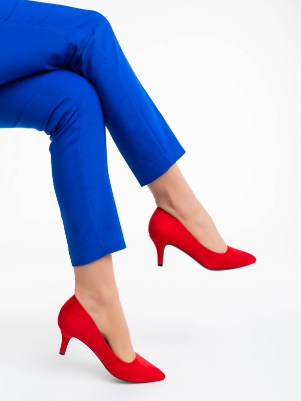 Dayla piros női magassarkú cipő textil anyagból, 4 - Kalapod.hu