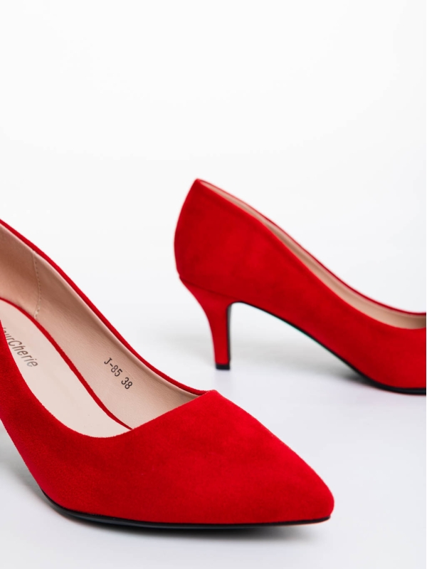 Dayla piros női magassarkú cipő textil anyagból, 6 - Kalapod.hu