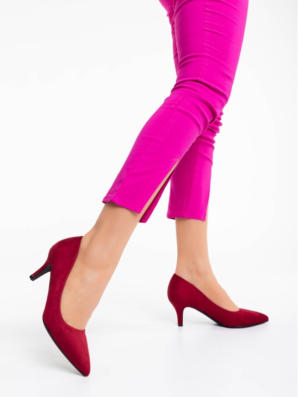 Dayla gránátszínű női magassarkú cipő textil anyagból, 2 - Kalapod.hu