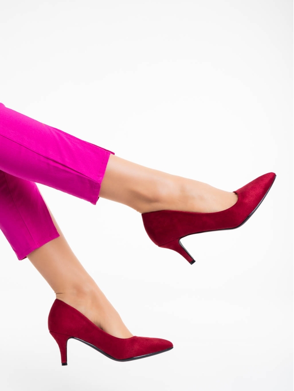 Dayla gránátszínű női magassarkú cipő textil anyagból, 3 - Kalapod.hu