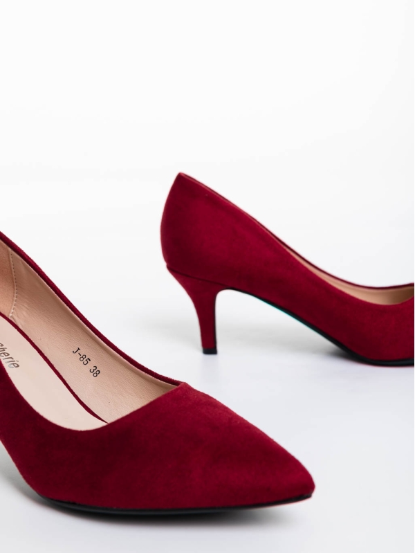 Dayla gránátszínű női magassarkú cipő textil anyagból, 6 - Kalapod.hu
