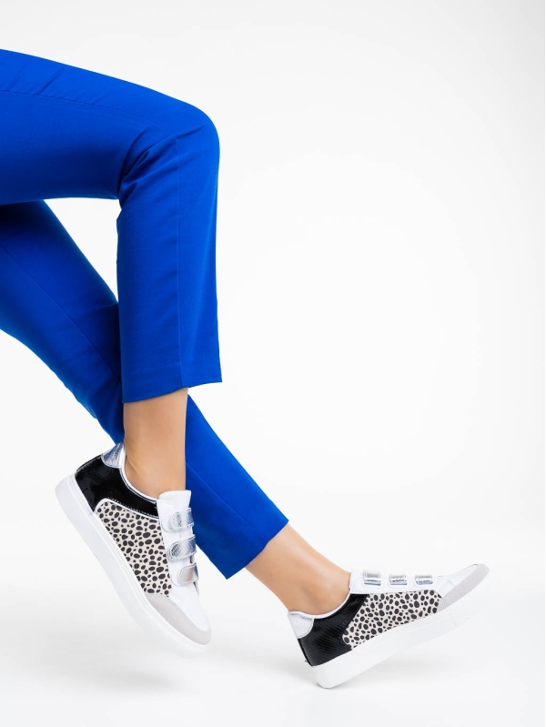 Reiva fehér és leopárd mintás női sportcipő ökológiai bőrből, 2 - Kalapod.hu