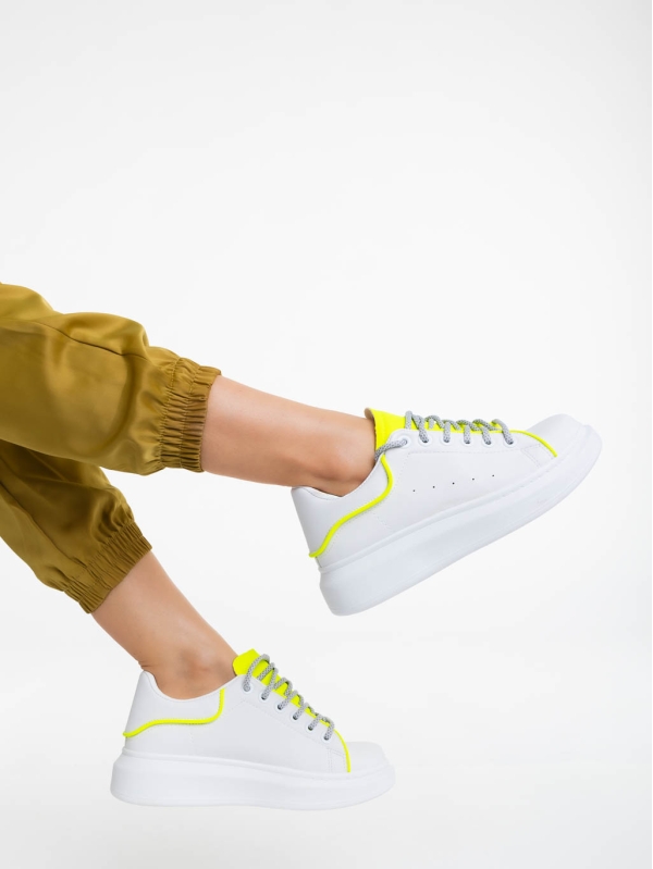 Brinda fehér és sárga női sportcipő ökológiai bőrből, 3 - Kalapod.hu