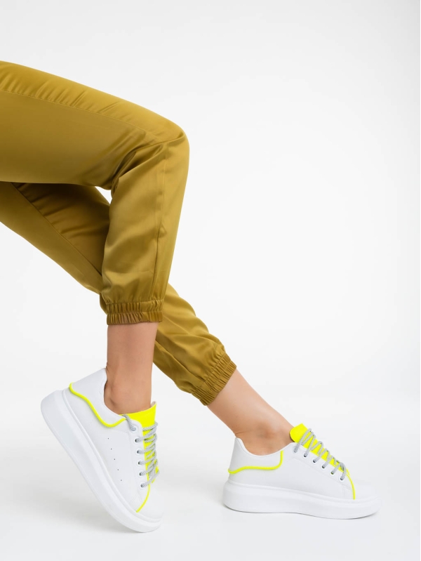 Brinda fehér és sárga női sportcipő ökológiai bőrből, 4 - Kalapod.hu