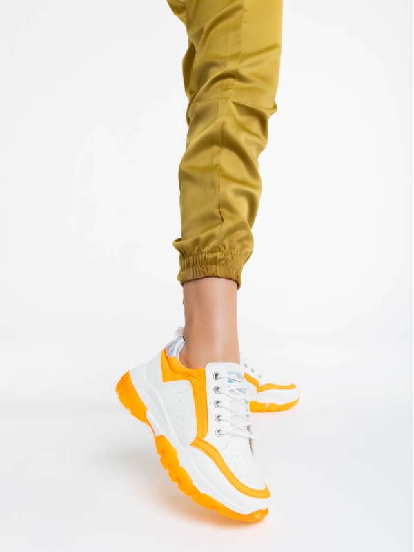 Mona fehér és narancssárga női sportcipő ökológiai bőrből, 2 - Kalapod.hu