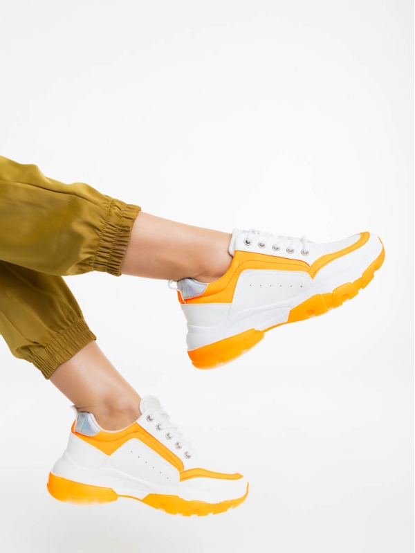 Mona fehér és narancssárga női sportcipő ökológiai bőrből, 3 - Kalapod.hu
