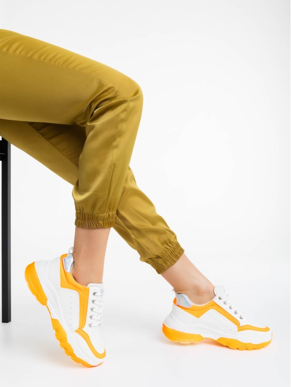 Mona fehér és narancssárga női sportcipő ökológiai bőrből, 4 - Kalapod.hu
