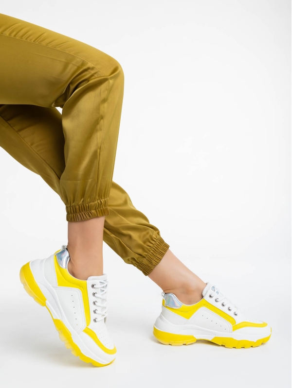 Mona fehér és sárga női sportcipő ökológiai bőrből, 4 - Kalapod.hu