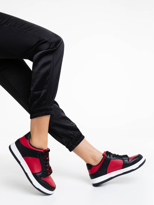 Remmie piros és fekete női sportcipő ökológiai bőrből, 3 - Kalapod.hu