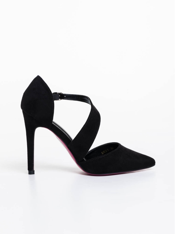 Ozioma fekete női magassarkú cipő textil anyagból, 5 - Kalapod.hu