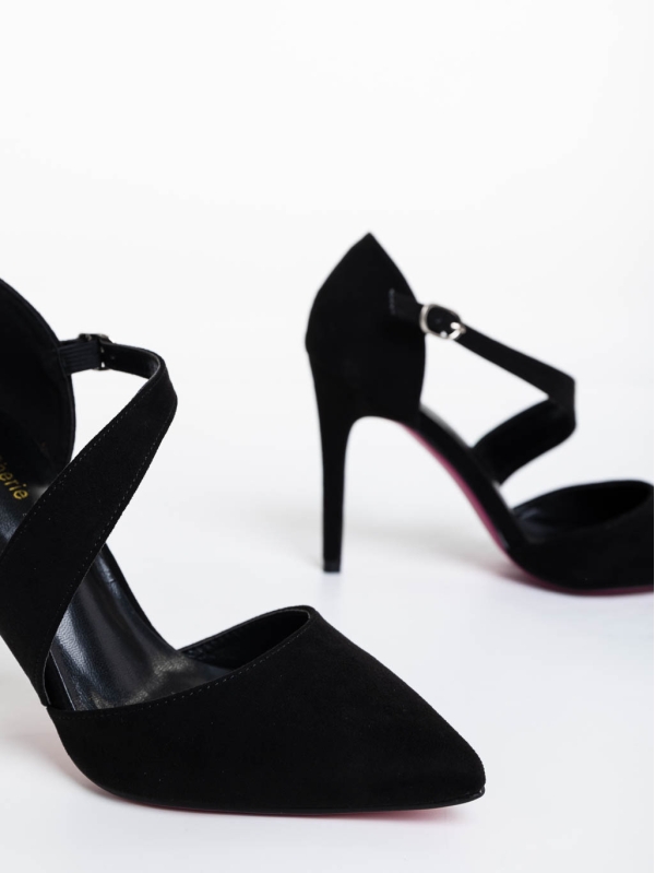 Ozioma fekete női magassarkú cipő textil anyagból, 6 - Kalapod.hu