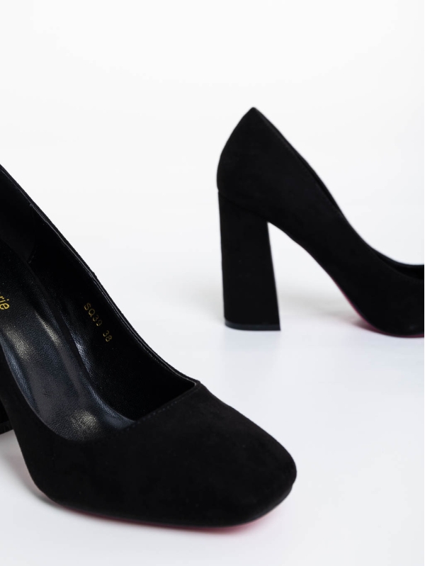 Orlina fekete női magassarkú cipő textil anyagból, 6 - Kalapod.hu
