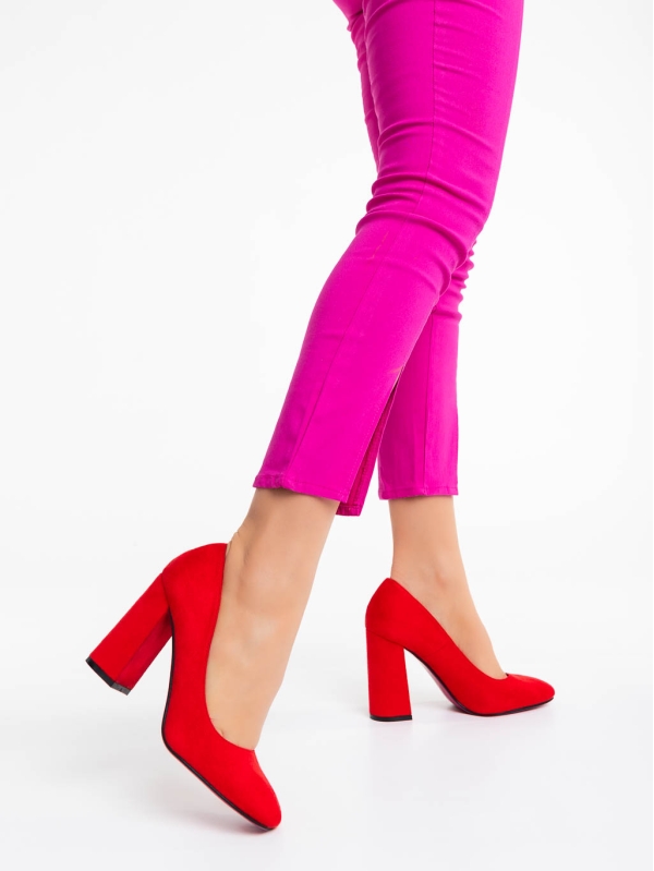 Orlina piros női magassarkú cipő textil anyagból, 2 - Kalapod.hu