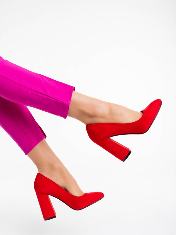 Orlina piros női magassarkú cipő textil anyagból, 3 - Kalapod.hu