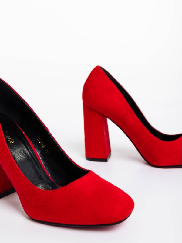Orlina piros női magassarkú cipő textil anyagból, 6 - Kalapod.hu
