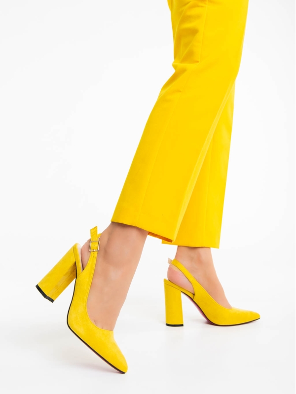 Tamana sárga női magassarkú cipő textil anyagból, 2 - Kalapod.hu