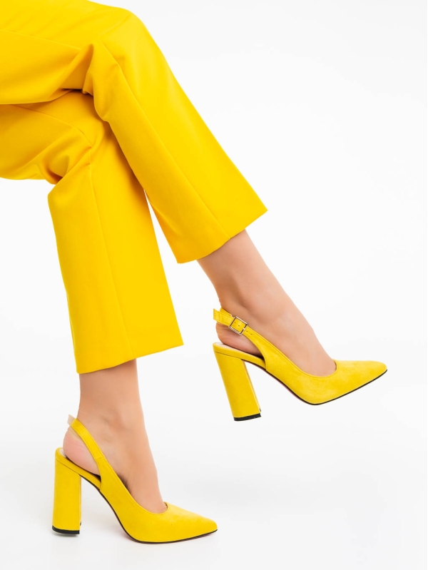 Tamana sárga női magassarkú cipő textil anyagból, 4 - Kalapod.hu