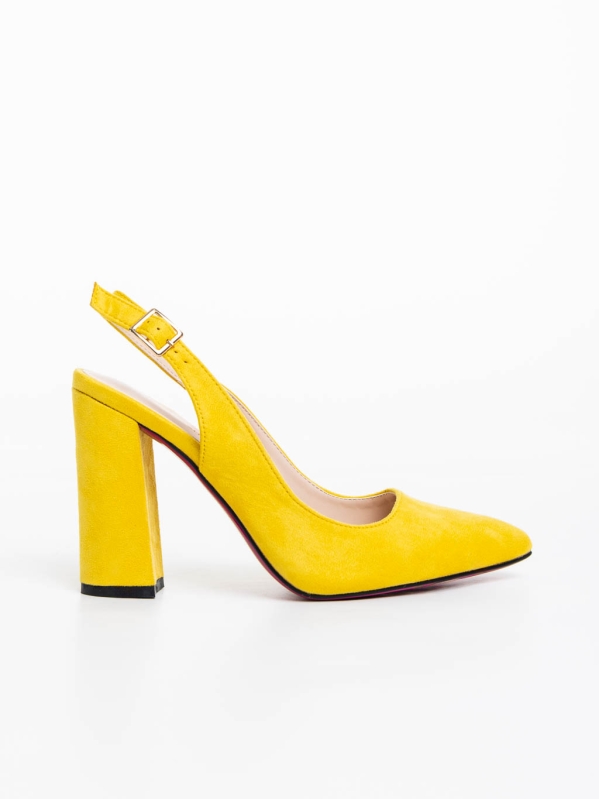 Tamana sárga női magassarkú cipő textil anyagból, 5 - Kalapod.hu