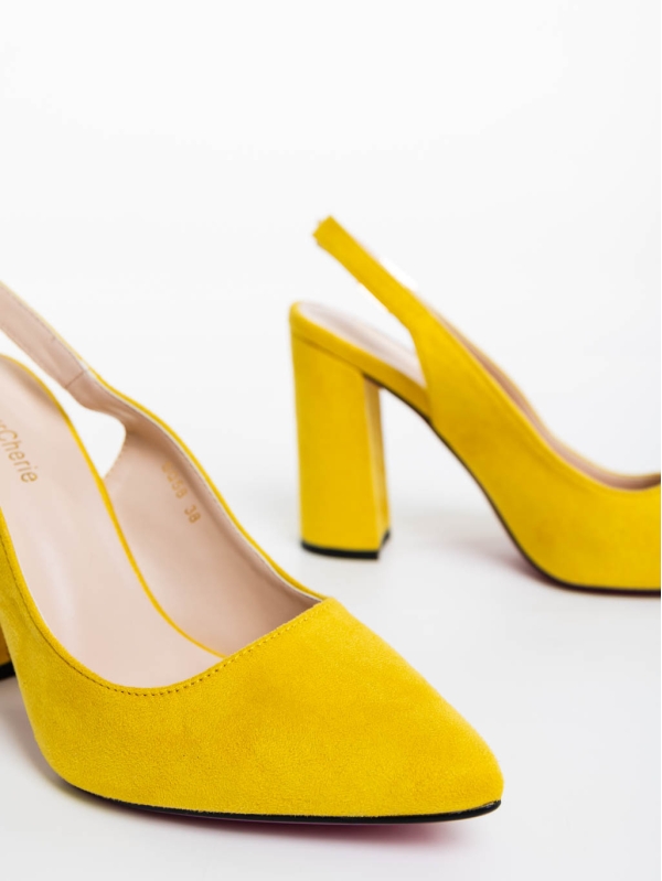 Tamana sárga női magassarkú cipő textil anyagból, 6 - Kalapod.hu