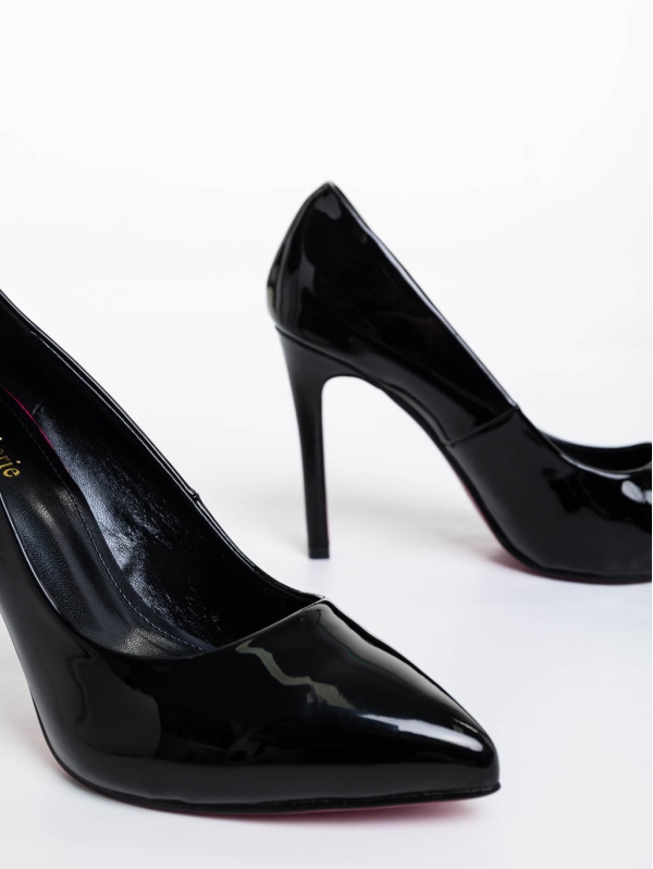 Shanessa fekete női magassarkú cipő lakkozott ökológiai bőrből, 6 - Kalapod.hu