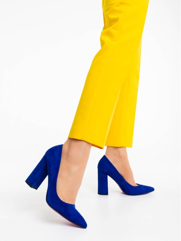 Tohura kék női magassarkú cipő textil anyagból, 2 - Kalapod.hu