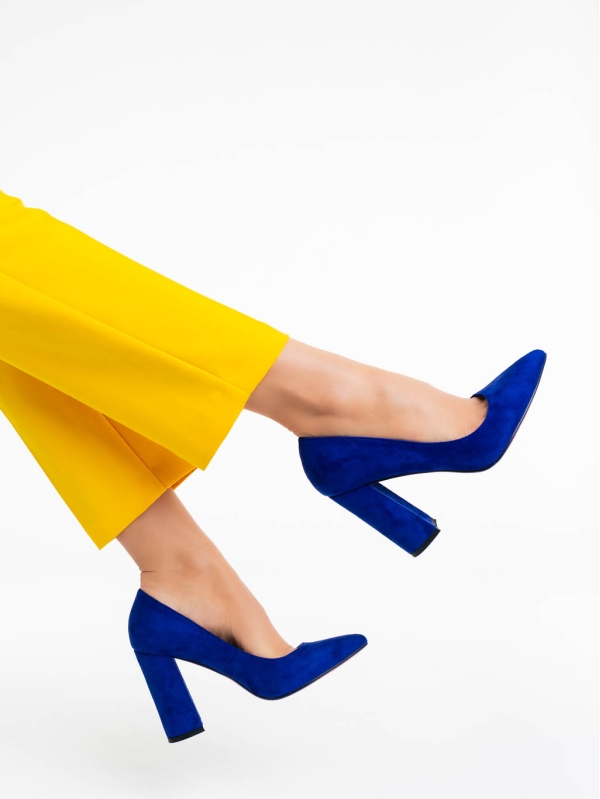 Tohura kék női magassarkú cipő textil anyagból, 3 - Kalapod.hu