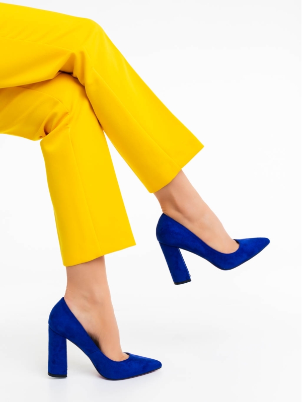 Tohura kék női magassarkú cipő textil anyagból, 4 - Kalapod.hu