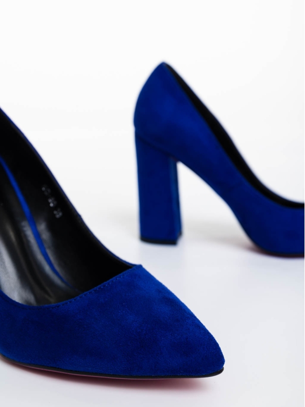 Tohura kék női magassarkú cipő textil anyagból, 6 - Kalapod.hu