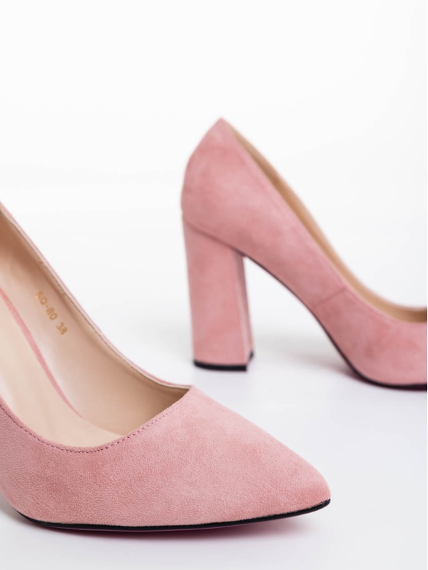 Tohura rózsaszín női magassarkú cipő textil anyagból, 6 - Kalapod.hu