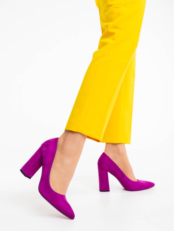 Tohura lila női magassarkú cipő textil anyagból, 2 - Kalapod.hu