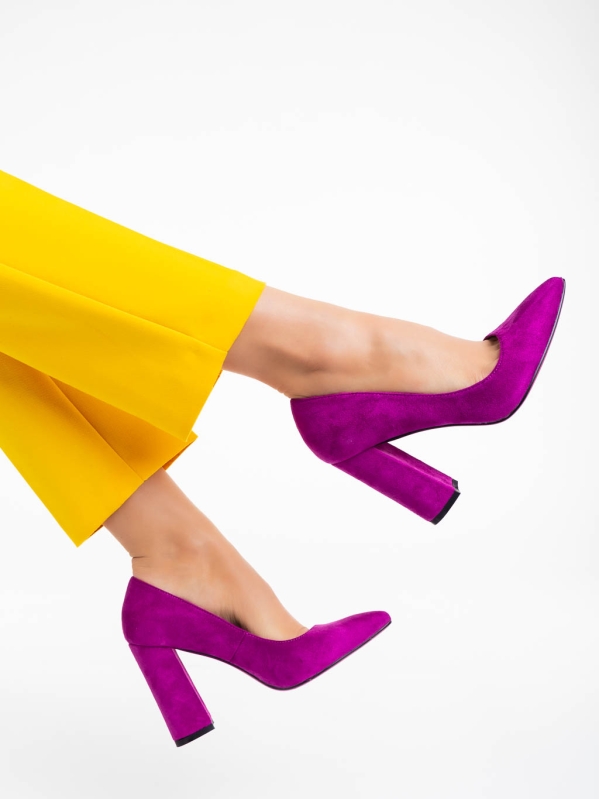 Tohura lila női magassarkú cipő textil anyagból, 3 - Kalapod.hu
