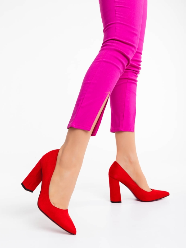 Tohura piros női magassarkú cipő textil anyagból, 2 - Kalapod.hu