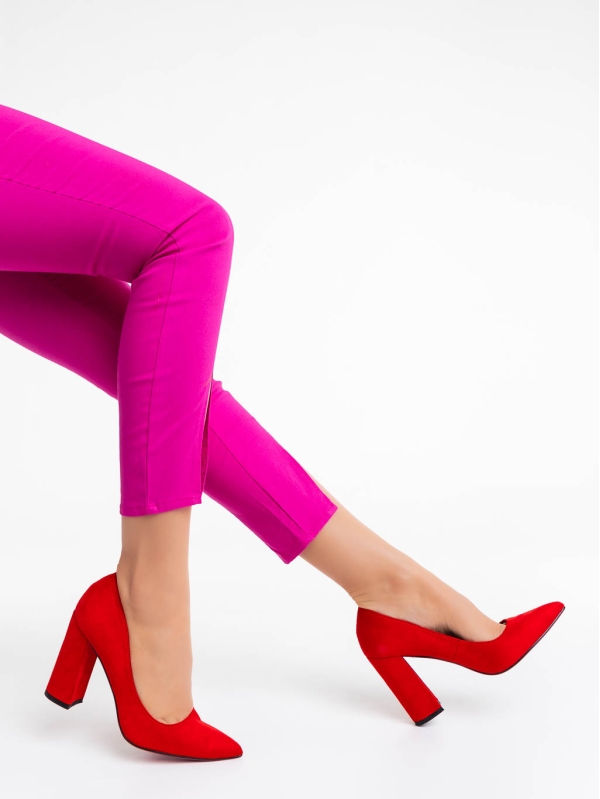 Tohura piros női magassarkú cipő textil anyagból, 3 - Kalapod.hu