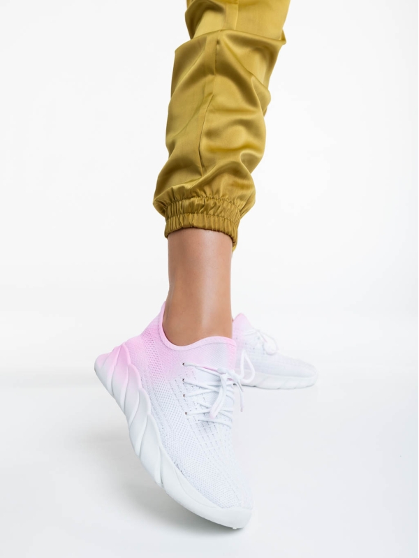 Lienna fehér és rózsaszín női sportcipő textil anyagból, 2 - Kalapod.hu