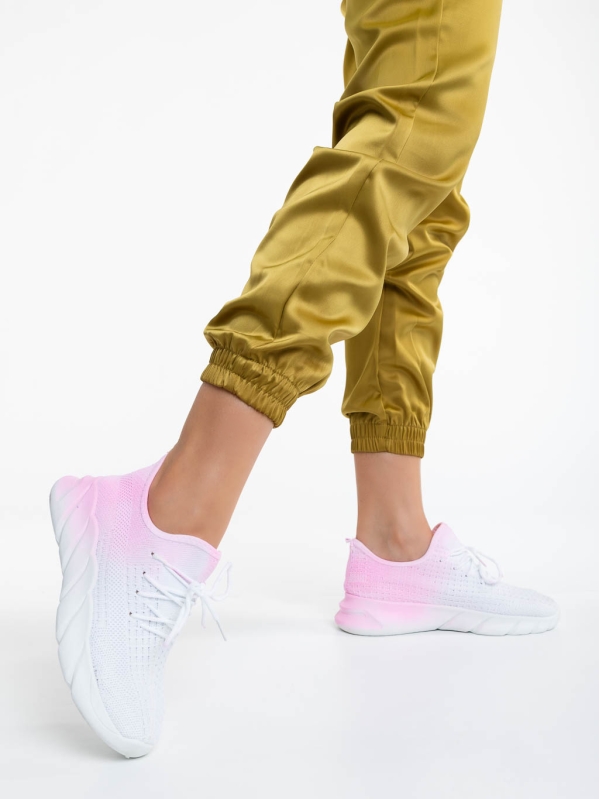 Lienna fehér és rózsaszín női sportcipő textil anyagból, 3 - Kalapod.hu